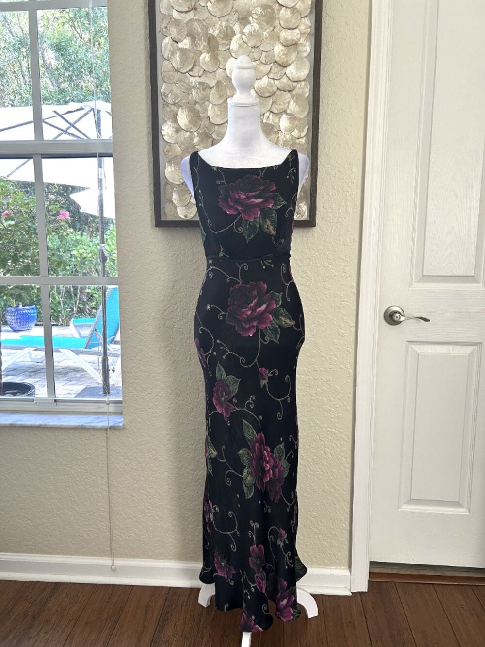 Vintage Nostalgia Black Floral Maxi Slip Dress